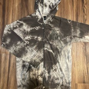 Tie-Dye Zip-Up Hoodie Jacket - Gray/Black
